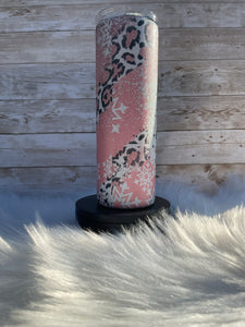 Let It Snow Pink Leopard Christmas Tree Glitter Sublimation Tumbler