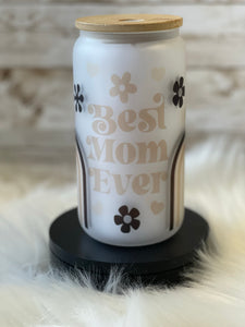 Best Mom Ever Boho Rainbow 16oz Glass Cup