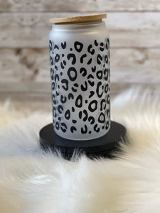 Mama Black Leopard 16oz Glass Cup