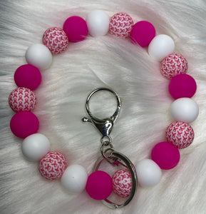 Breast Cancer Awareness Ribbon Beaded Wristlet Keychain