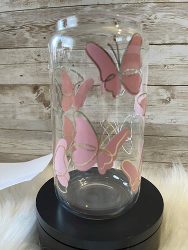 Butterflies 16oz Glass Cup