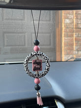 Load image into Gallery viewer, Hot Pink and Black Leopard Cross  Beaded  Car Charm