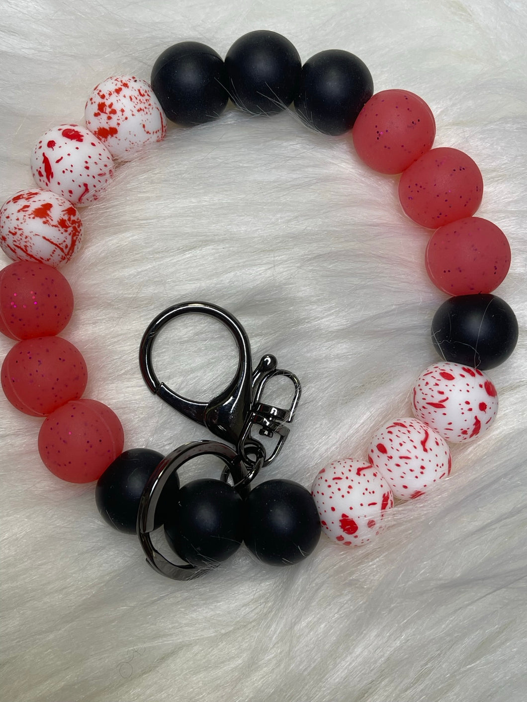 Crime Scene Blood Spatter Beaded Wristlet Keychain