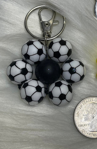 Soccer Flower Mini  Beaded Keychain Charrm