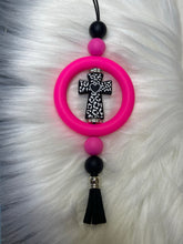 Load image into Gallery viewer, Hot Pink and Black Leopard Cross  Beaded  Car Charm