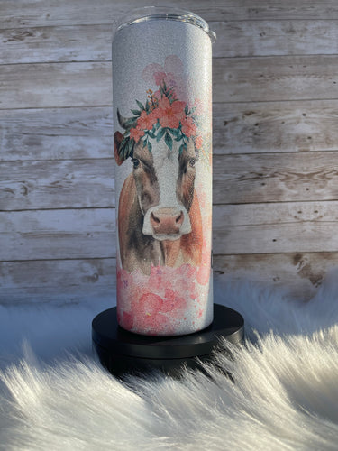 Crazy Heifer Down The Street Glitter  Sublimation Tumbler