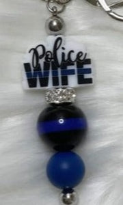 Police Wife  Beaded Bar Keychain