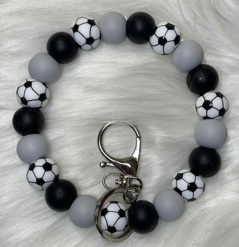 Soccer Beaded Wristlet Keychain