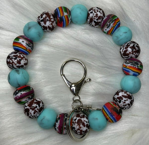 Serape Cow Print Beaded Wristlet Keychain