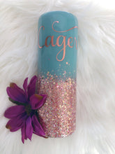 Load image into Gallery viewer, Teal and Rose Gold Glitter Tumbler