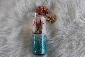 Coral and Teal Crackle Boots Glitter Tumbler