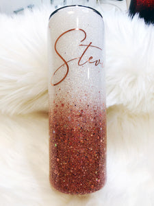 Rose Gold and White Ombre Glitter Tumbler