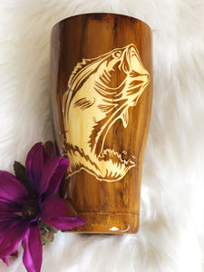 Fishing Bass Woodgrain Tumbler