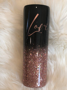 Black and Rose Gold Ombre Glitter Tumbler