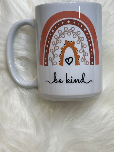 Be Kind Peach Rainbow Ceramic Sublimation Coffee Cup Mug