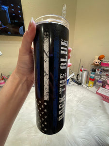 Back The Blue Blue Line Flag Sublimation Tumbler