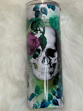 Load image into Gallery viewer, Purple Flower and Skull  Sublimation Tumbler