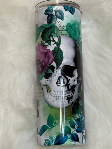 Purple Flower and Skull  Sublimation Tumbler