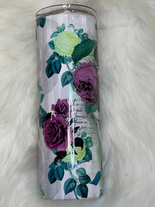 Purple Flower and Skull  Sublimation Tumbler