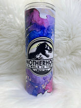 Load image into Gallery viewer, Motherhood Is A Walk In The Park Trex Dinosaur Watercolor Sublimation Tumbler