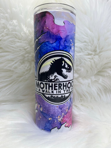 Motherhood Is A Walk In The Park Trex Dinosaur Watercolor Sublimation Tumbler