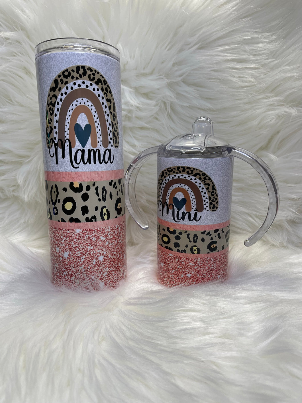 Mama Mini Pink Leopard Rainbow Sublimation Tumbler