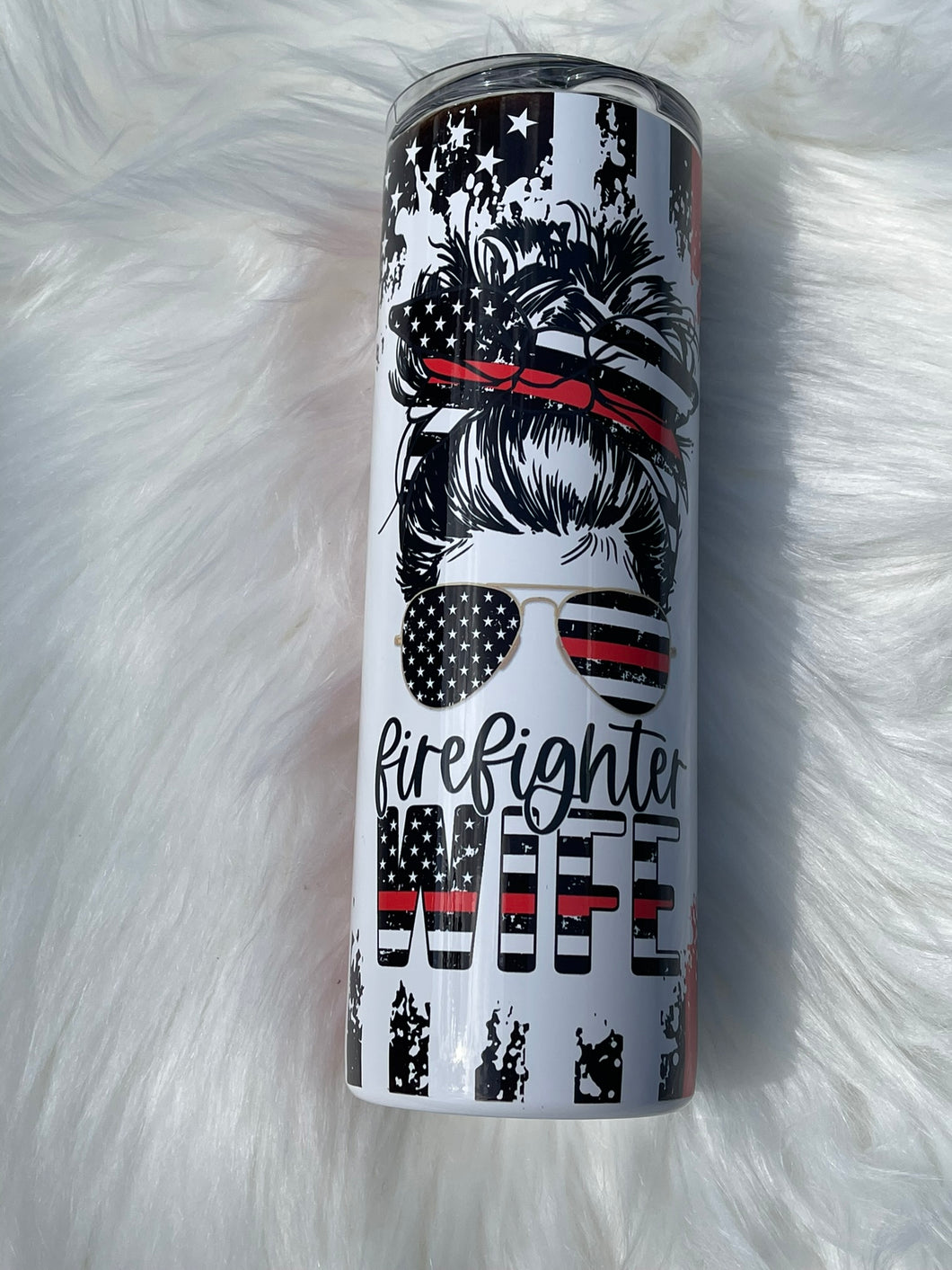 Firefighter Wife Red Line Flag  Sublimation Tumbler