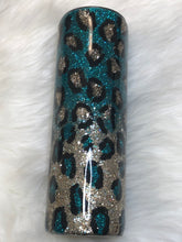 Load image into Gallery viewer, Teal and Gold Leopard Print Glitter Tumbler