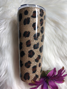 Mom Life Leopard Print Glitter Tumbler