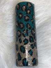 Load image into Gallery viewer, Teal and Gold Leopard Print Glitter Tumbler