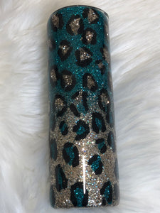 Teal and Gold Leopard Print Glitter Tumbler