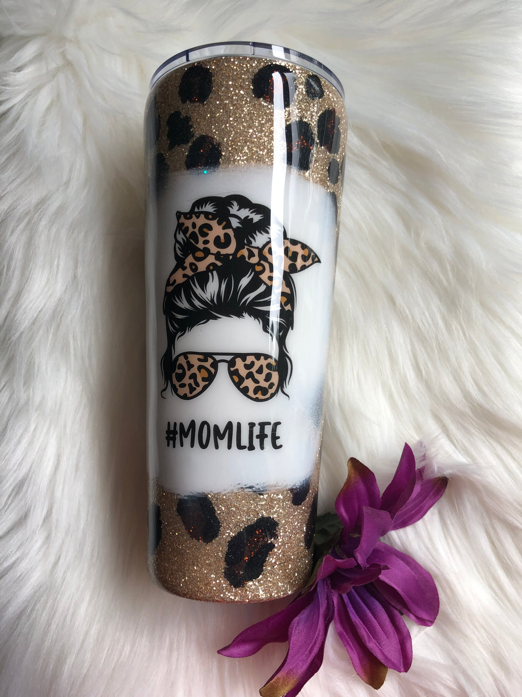 Mom Life Leopard Print Glitter Tumbler