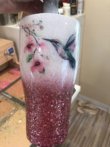 Pink Hummingbird Personalized Glitter Tumbler