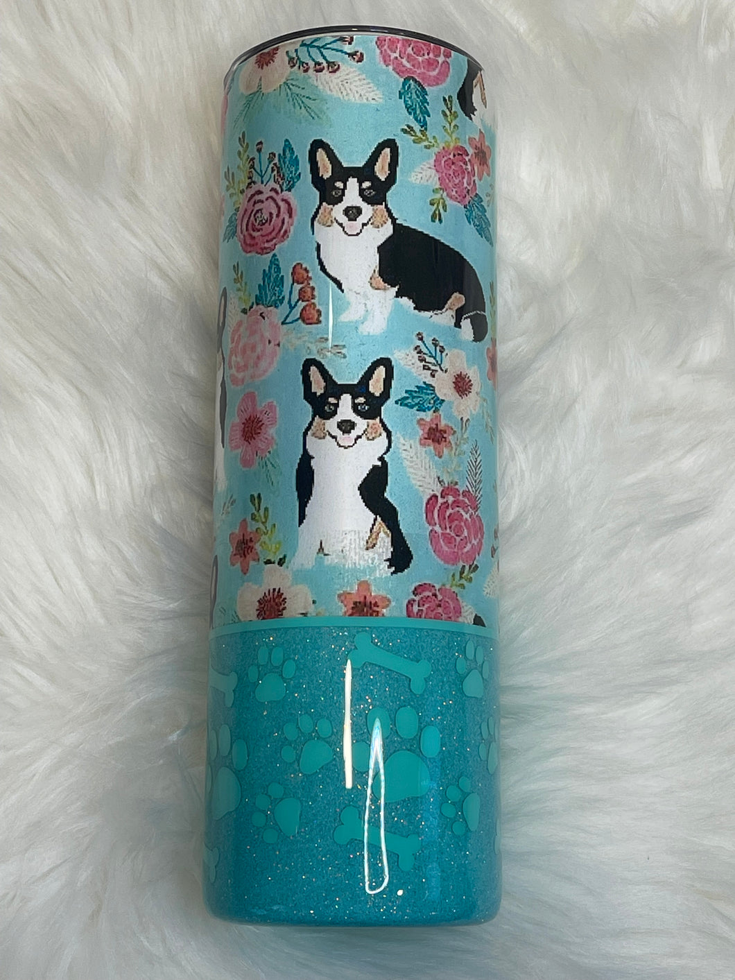 Mint Corgi Personalized Glitter Tumbler