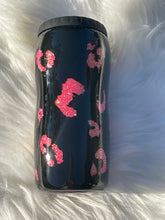 Load image into Gallery viewer, Black and Pink Leopard Print 12 oz Skinny Can Cooler Sassy with a Savage Side