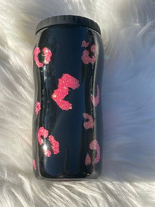 Black and Pink Leopard Print 12 oz Skinny Can Cooler Sassy with a Savage Side