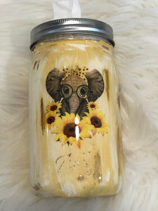 Sunflower Elephant Mason Jar Tissue Holder