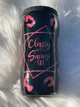 Load image into Gallery viewer, Black and Pink Leopard Print 12 oz Skinny Can Cooler Sassy with a Savage Side